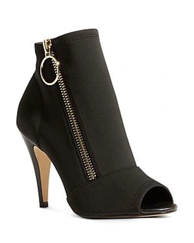 Shop Karen Millen Women's Neoprene Peep Toe High Heel Booties In Black