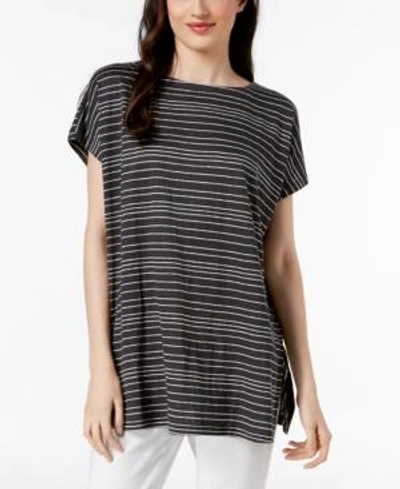 Shop Eileen Fisher Organic Linen Striped Top In Graphite