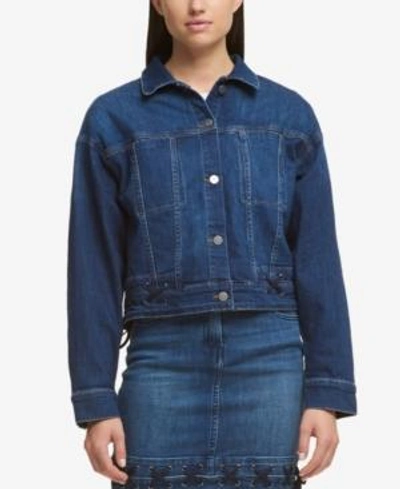 Shop Dkny Laced Denim Jacket, Created For Macy's In Dark Indigo