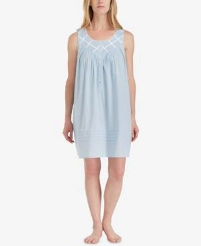 Shop Eileen West Cotton Lace-trim Short Nightgown In Blue