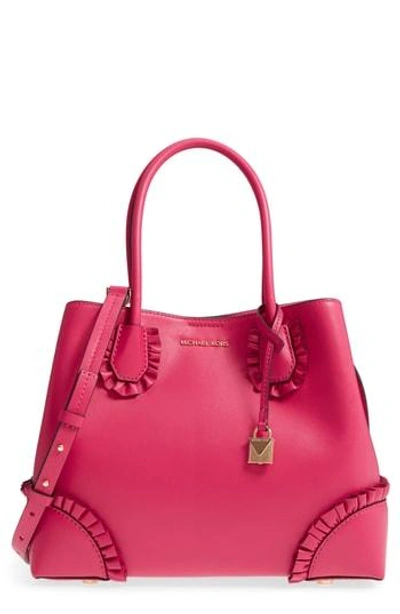 Shop Michael Kors Mercer Gallery Leather Satchel - Pink In Ultra Pink