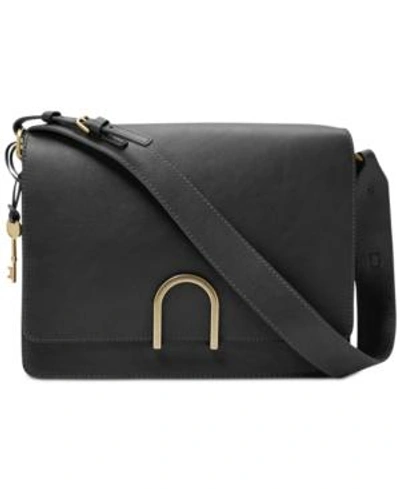 Shop Fossil Finley Small Leather Shoulder Bag In Black
