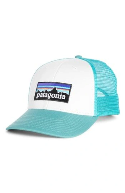 Shop Patagonia P6 Lopro Trucker Hat - White In White W/ Beryl Green