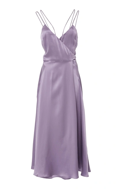 Shop Christine Alcalay Strappy Wrap Midi Dress In Purple