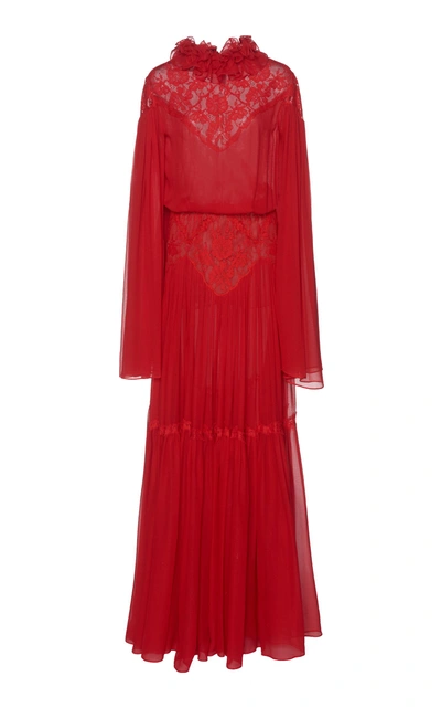 Shop Costarellos Ethereal Silk Chiffon Dress In Red