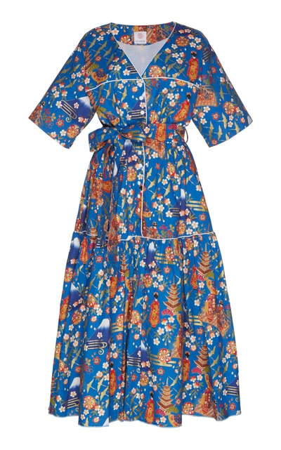 Shop Gül Hürgel Belted Midi Dress In Floral