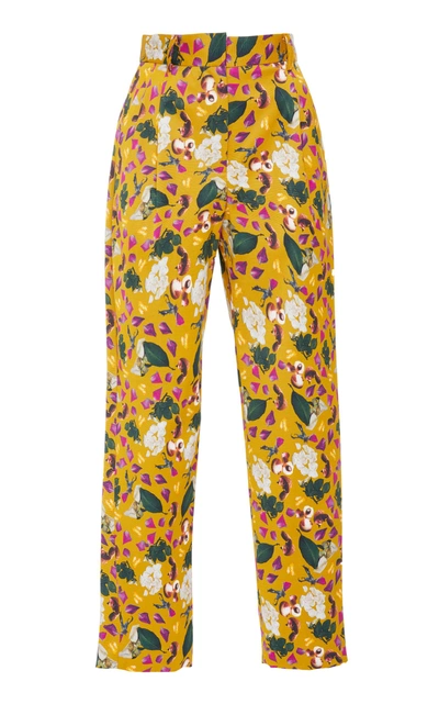 Shop Christine Alcalay Pleated Silk Printed Trouser