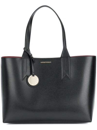 Shop Emporio Armani Large Charm-detail Tote In Black