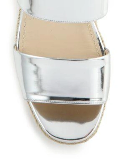 Shop Prada Metallic Leather Wedge Sandals In Silver