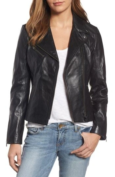 Shop Lamarque Asymmetrical Zip Leather Biker Jacket In Black