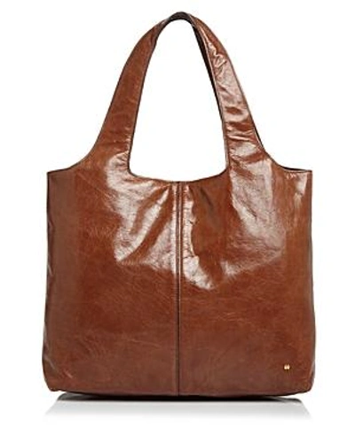 Shop Halston Heritage Tina Large Open Soft Leather Tote In Bourbon Brown/gold