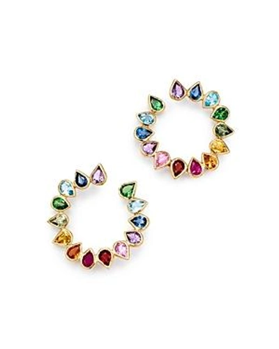 Shop Shebee 14k Yellow Gold Multicolor Sapphire & Mixed Gemstone Circle Loop Earrings In Multi/gold