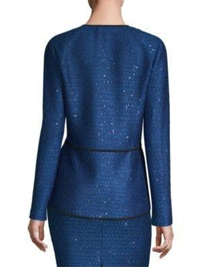 Shop St John Luster Sequin-knit Jacket In Blue
