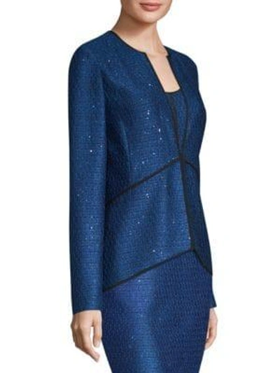Shop St John Luster Sequin-knit Jacket In Blue