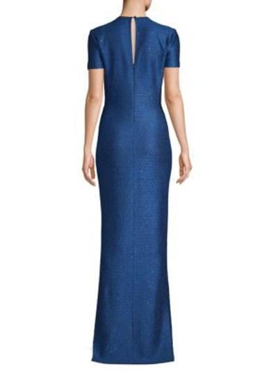 Shop St John Luster Sequin-knit Gown In Blue