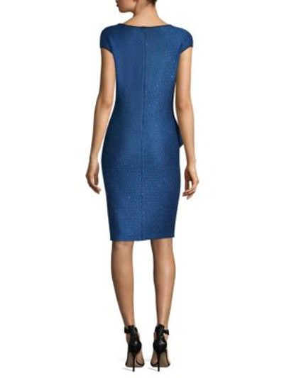 Shop St John Luster Sequin-knit Peplum Sheath Dress In Blue