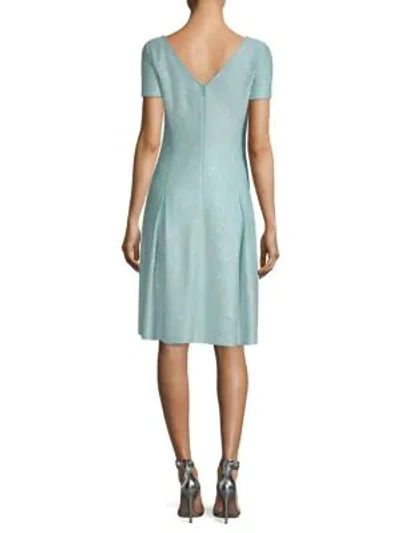 Shop St John Sparkle-knit A-line Dress In Aqua