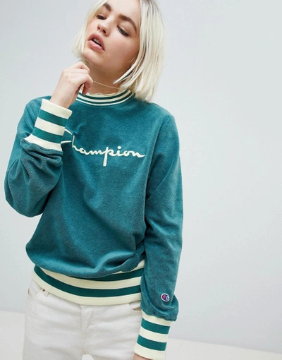 Shop Champion Logo Sweatshirt In Towelling - Green