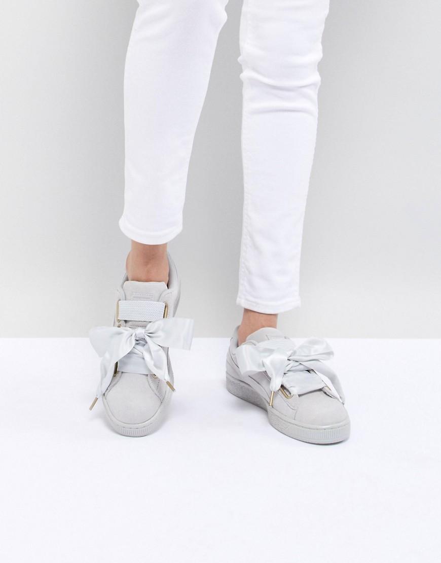 puma suede heart satin grey