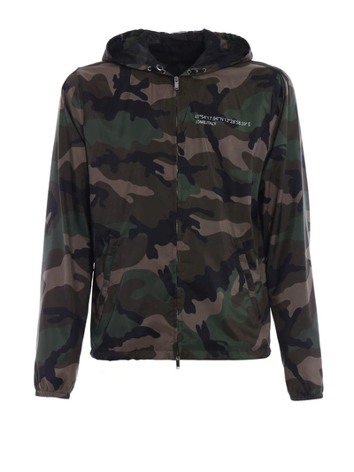 Shop Valentino Camouflage Windbreaker In Jcamou Army-red