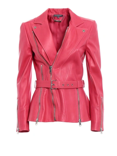 Shop Alexander Mcqueen Leather Biker Jacket In Lipstick Pink