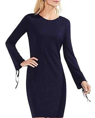 Shop Vince Camuto Lace-up Sleeve Ribbed Dress In Night Sky