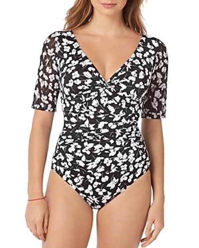 Shop Shape Solver Printed Elbow-sleeve One Piece Swimsuit In Sweet Spring