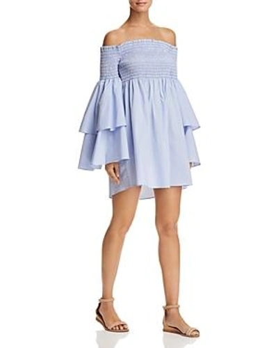 Shop Aqua Smocked Off-the-shoulder Mini Dress - 100% Exclusive In Blue