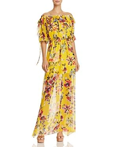 Shop French Connection Linosa Off-the-shoulder Floral-print Maxi Dress In Citrus