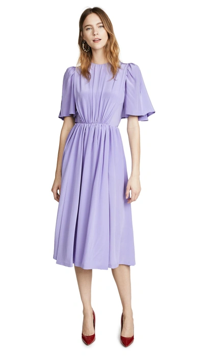 Shop Pushbutton Midi Dress With Flutter Sleeves In Violet