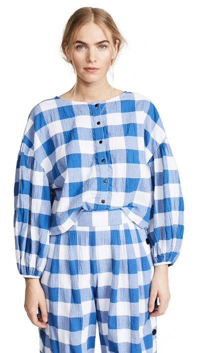 Shop Mara Hoffman Alana Gingham Top In White Blue