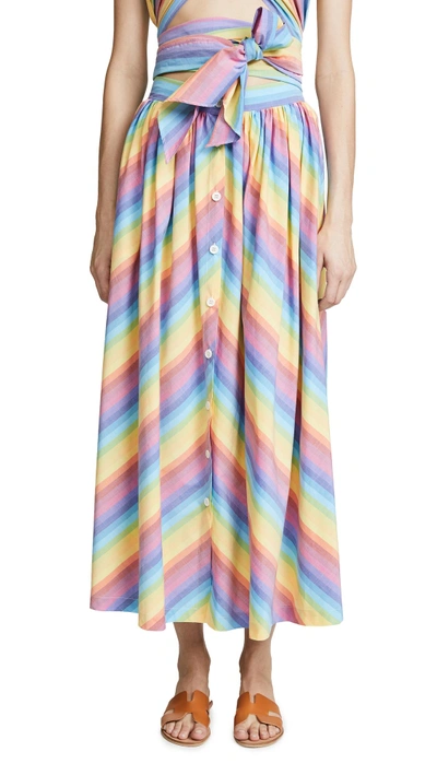 Shop Mds Stripes Button Front Skirt In Multi Stripe