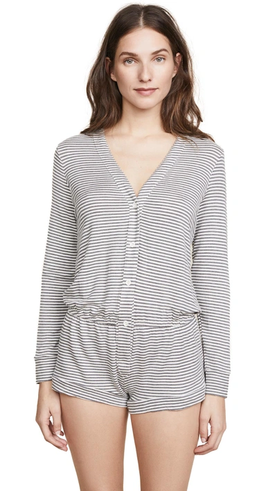 Shop Eberjey Sadie Stripe Long Sleeve Teddy In Marengo Grey