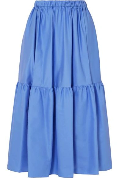 Shop Stella Mccartney Tanya Tiered Cotton-poplin Midi Skirt In Blue