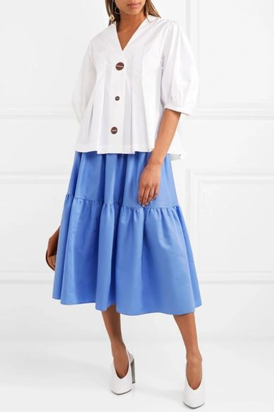 Shop Stella Mccartney Tanya Tiered Cotton-poplin Midi Skirt In Blue