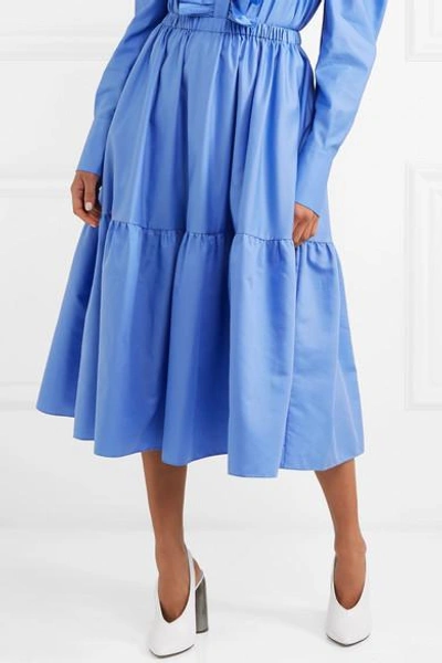 Shop Stella Mccartney Tanya Tiered Cotton-poplin Midi Skirt In Blue