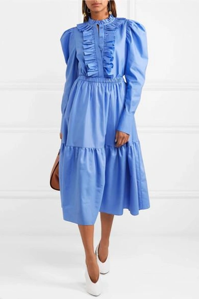 Shop Stella Mccartney Tanya Tiered Cotton-poplin Midi Skirt In Blue