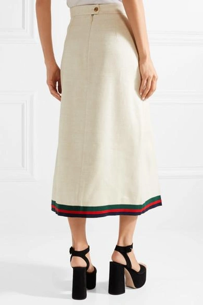 Shop Gucci Pleated Embroidered Linen And Silk-blend Midi Skirt