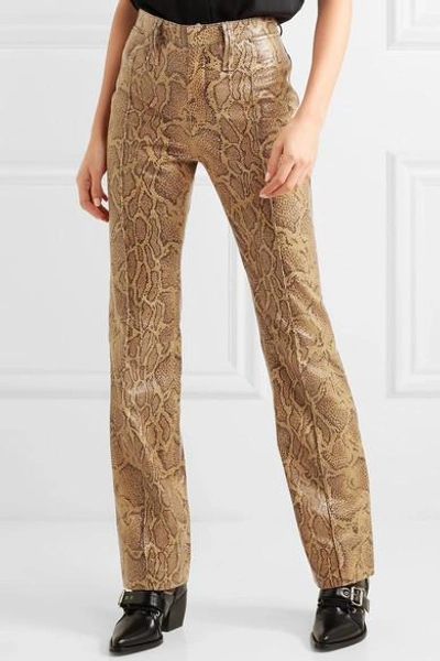 Shop Chloé Snake-effect Leather Straight-leg Pants In Tan