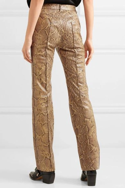 Shop Chloé Snake-effect Leather Straight-leg Pants In Tan