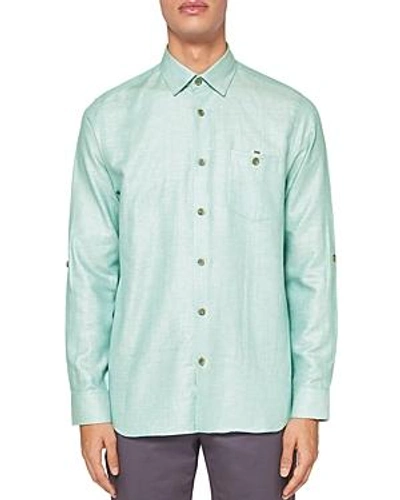 Shop Ted Baker Jaames Linen Regular Fit Button-down Shirt In Green
