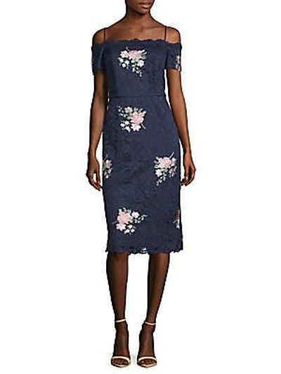 Shop Nicole Miller Floral Lace Sheath Dress In Navy