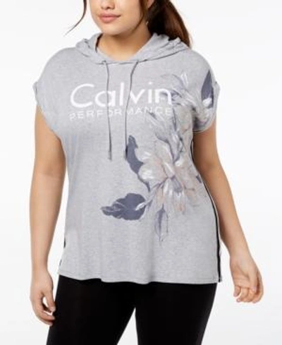 Shop Calvin Klein Performance Plus Size Floral-print Sleeveless Hoodie In Biscotti Fragrant