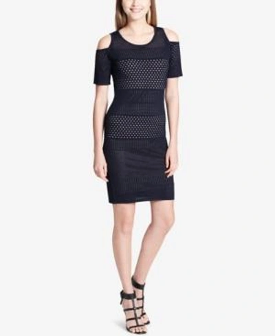 Shop Calvin Klein Pointelle Cold-shoulder Dress In Twilight