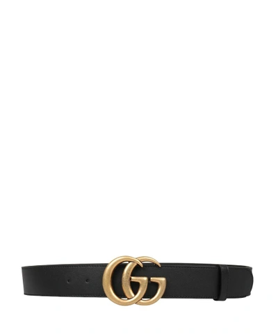 Shop Gucci Gg Marmont Leather Belt In Nero