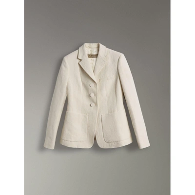 Shop Burberry Cotton Linen Fitted Jacket In Off White