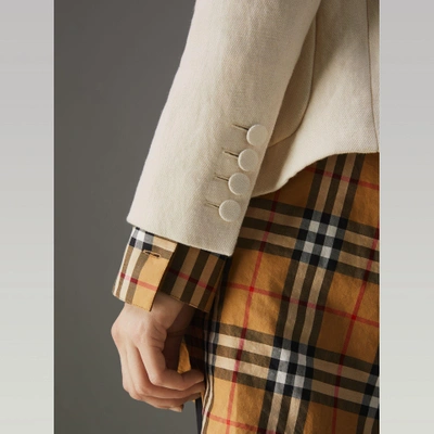 Shop Burberry Cotton Linen Fitted Jacket In Off White