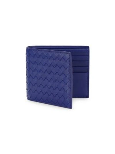 Shop Bottega Veneta Leather Woven Wallet In Cobalt Blue