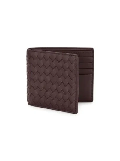 Shop Bottega Veneta Leather Woven Wallet In Bordeaux