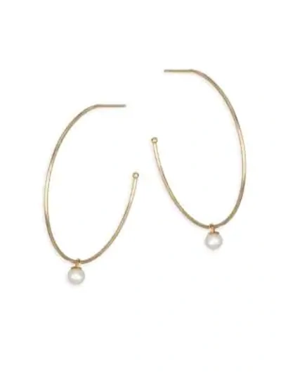 Shop Zoë Chicco 4mm Pearl & 14k Gold Hoop Earrings In Yellow Gold